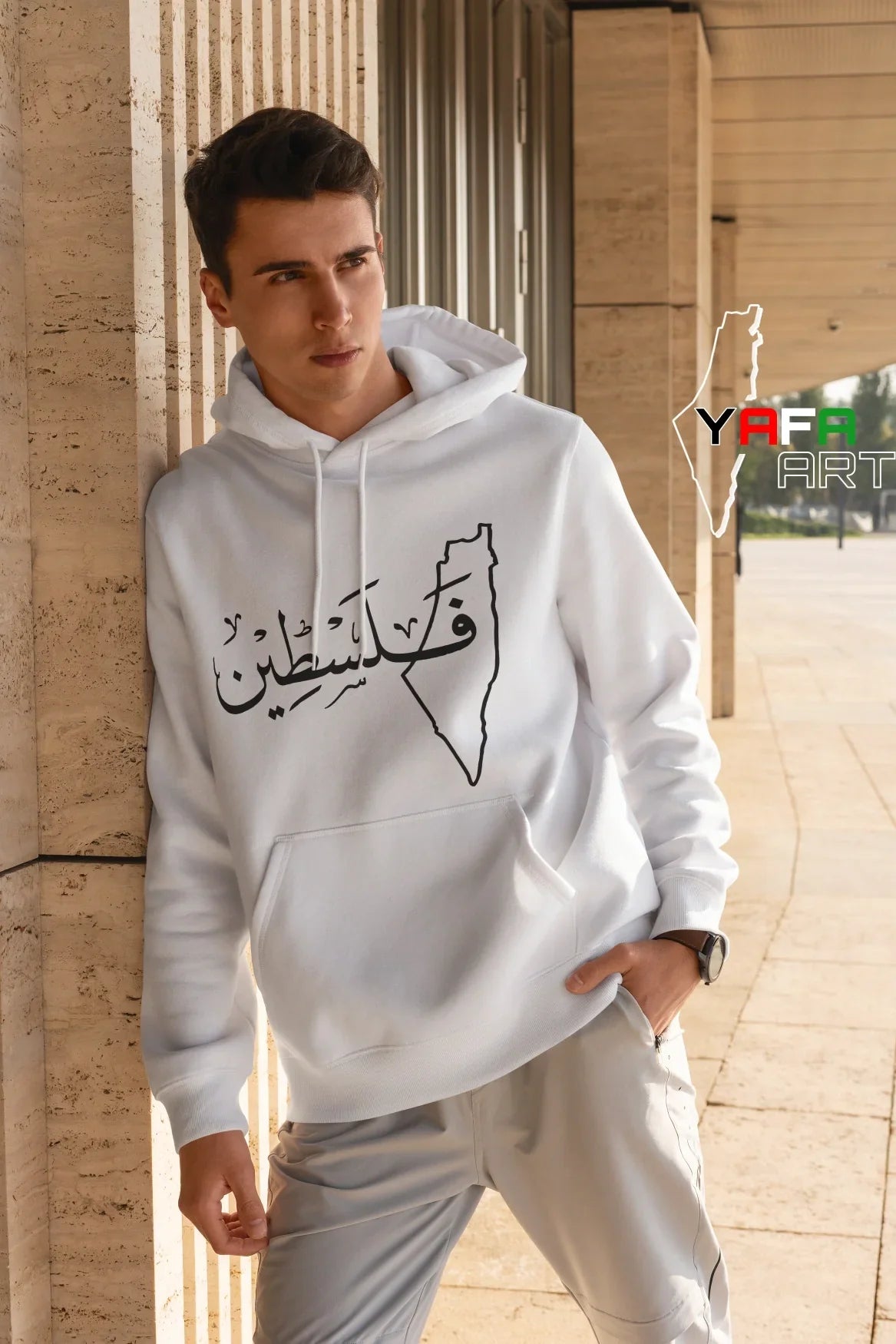 Cotton hoodie for both genders with a map of Palestine logo