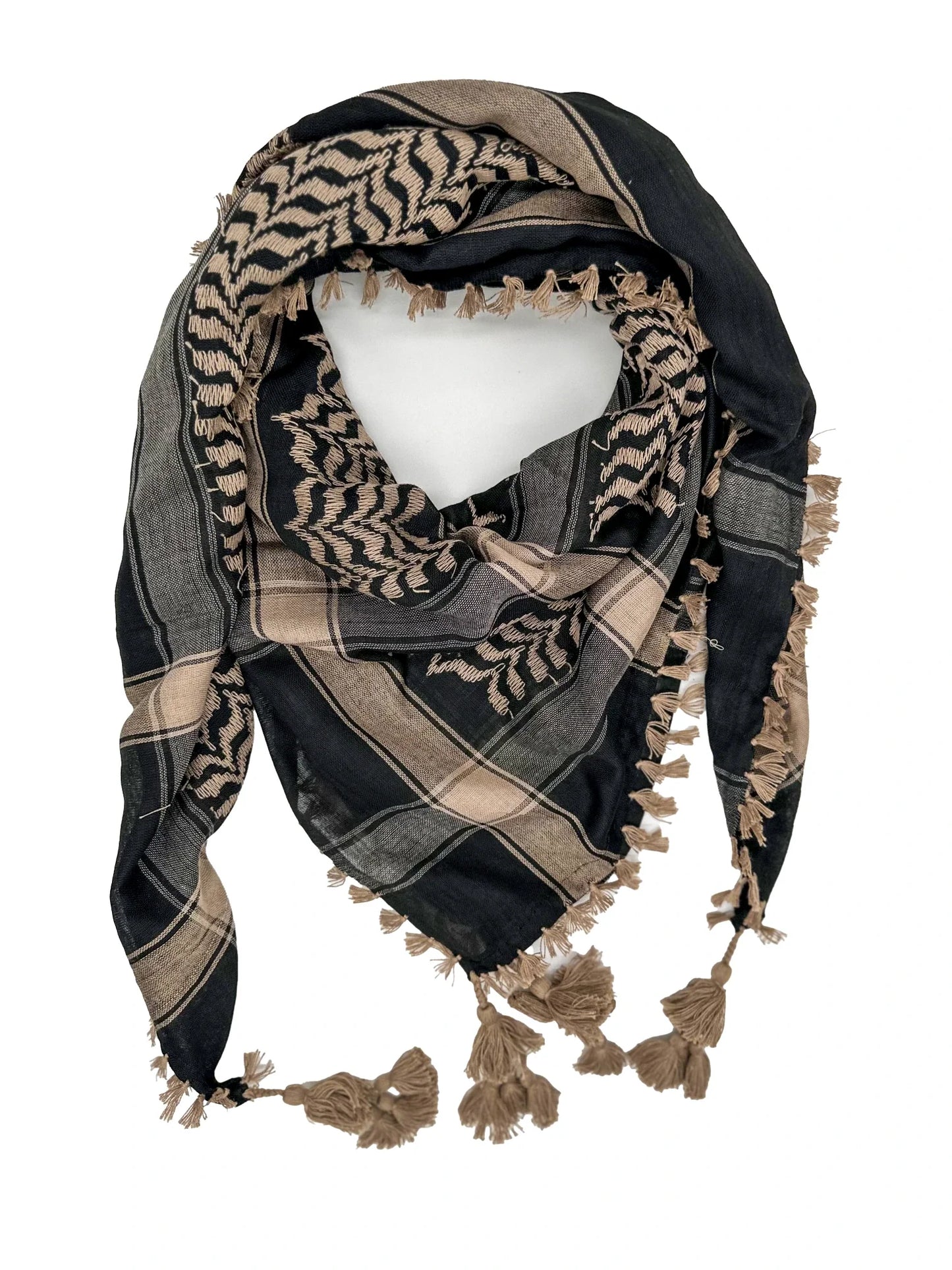 Timeless Elegance: Black and Biegh Palestinian Keffiyeh by YAFA ARTS