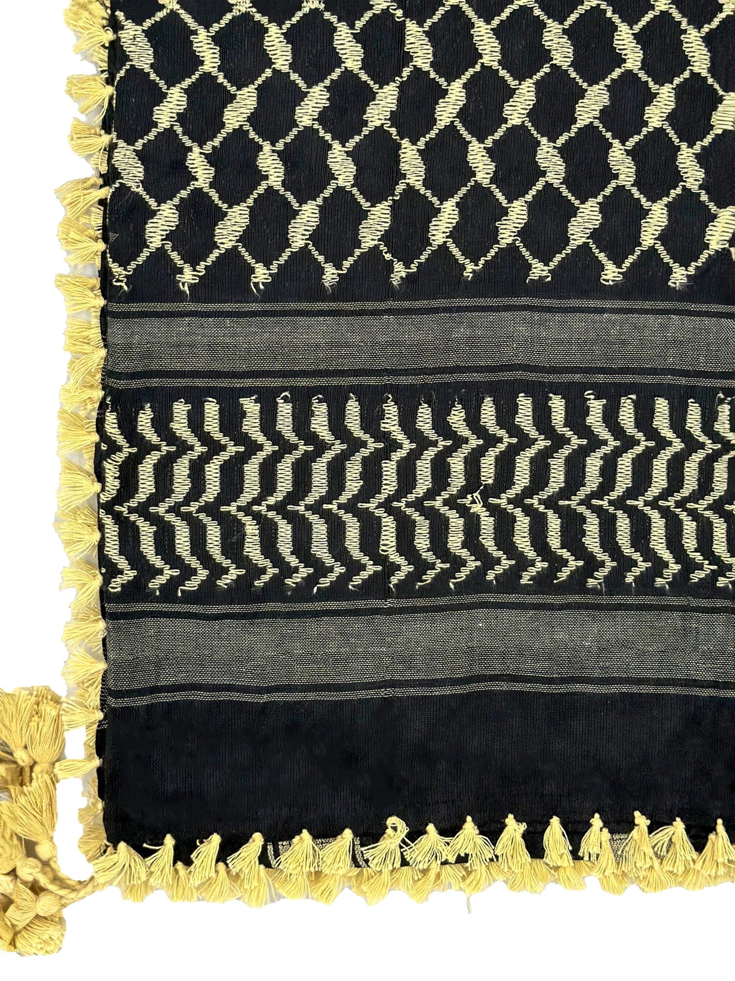 Creamy yellow and black Palestinian Kuffiyeh by YAFA ARTS