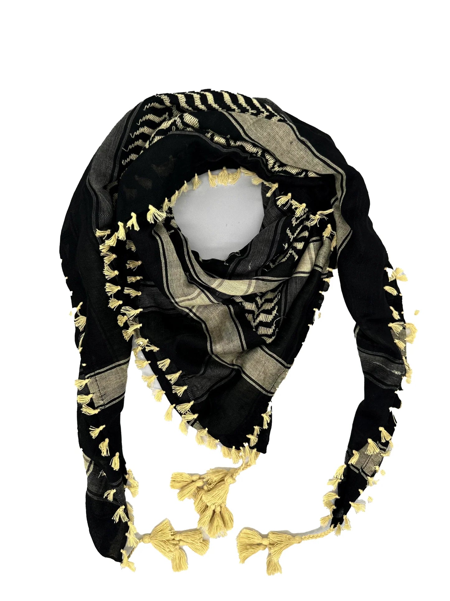 Creamy yellow and black Palestinian Kuffiyeh by YAFA ARTS