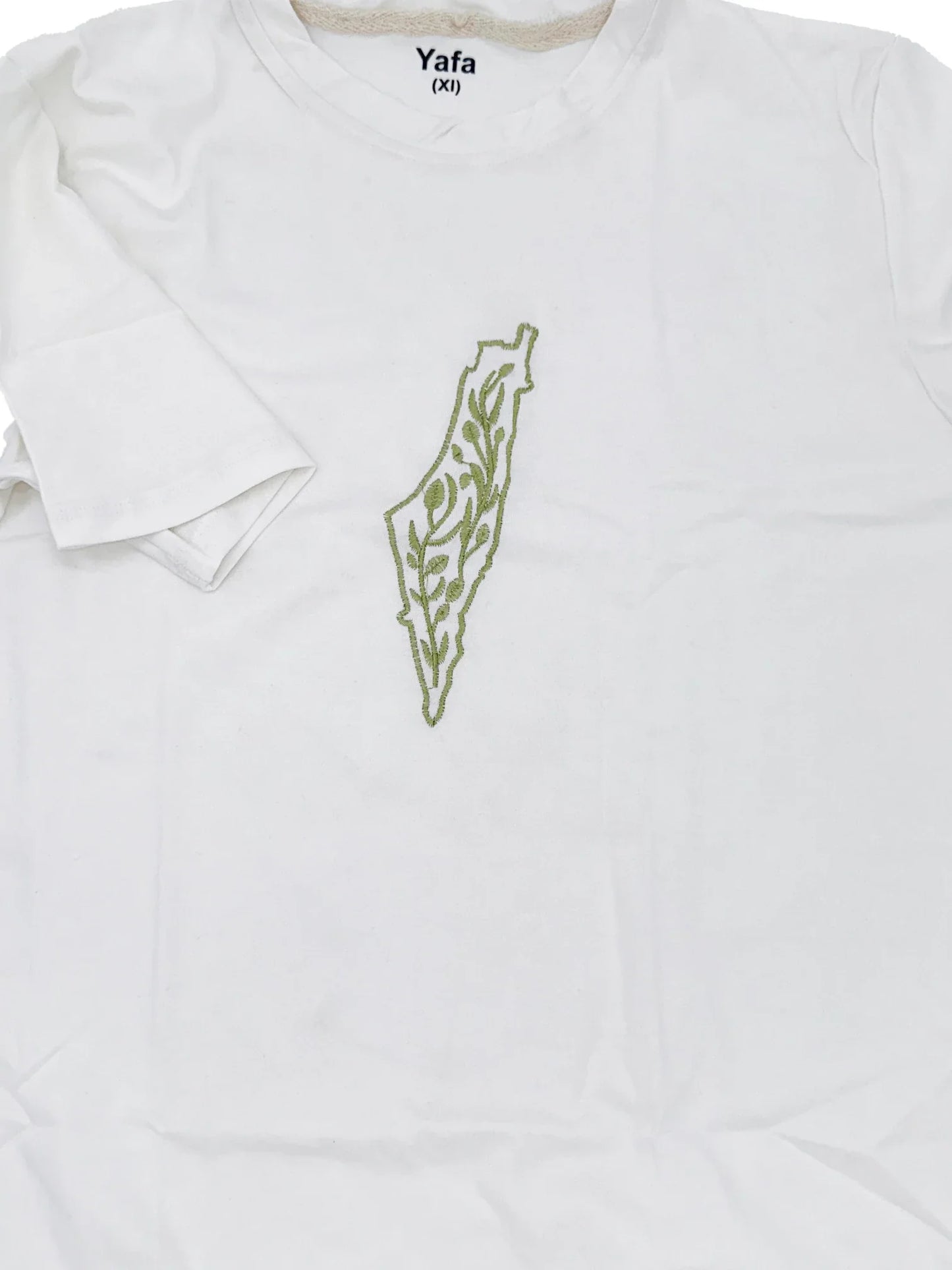 Camiseta de algodón bordada con el mapa de oliva de Palestina