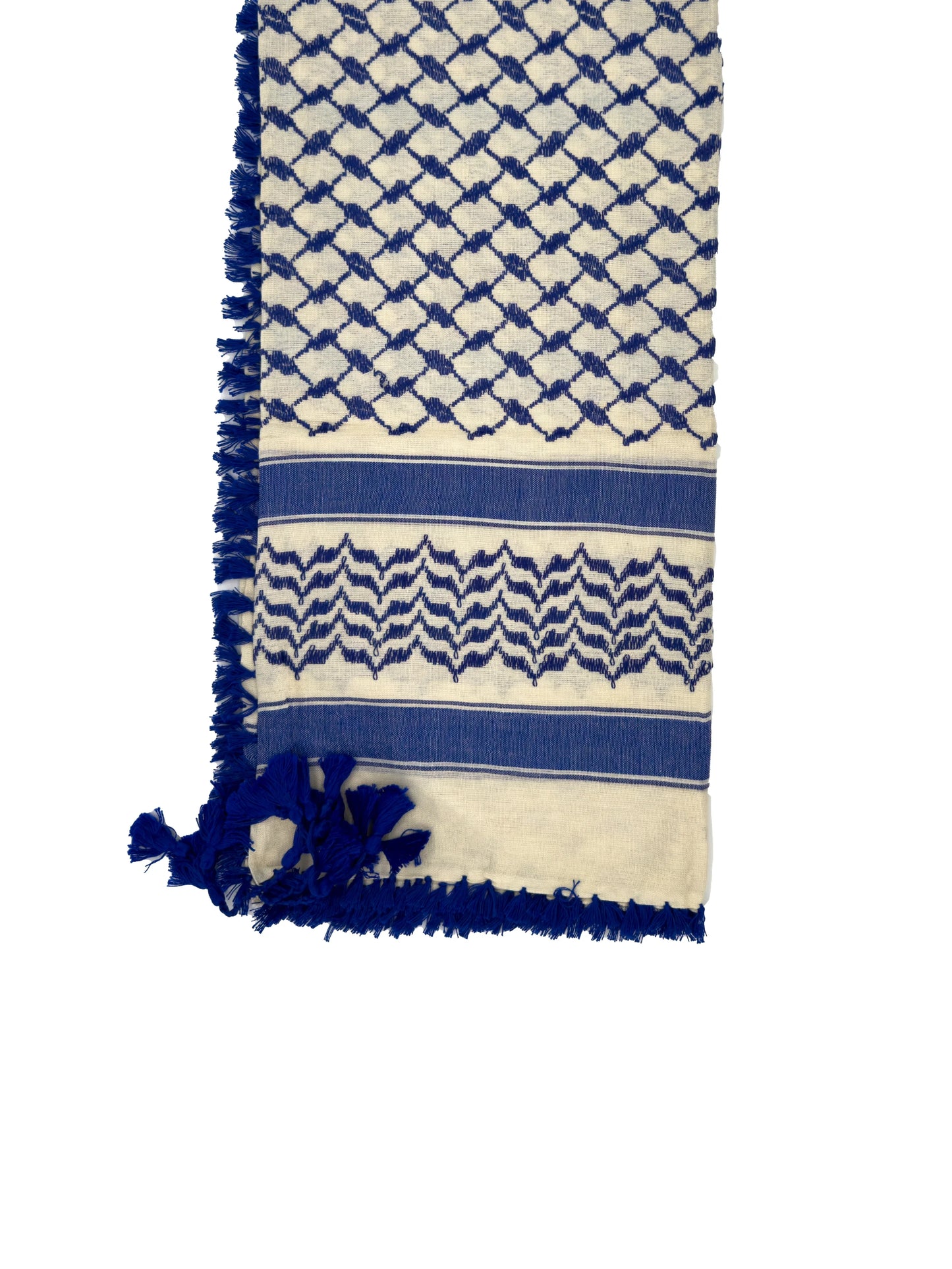Kuffiyeh de lino blanco y azul: kuffiyah palestina hecha a mano