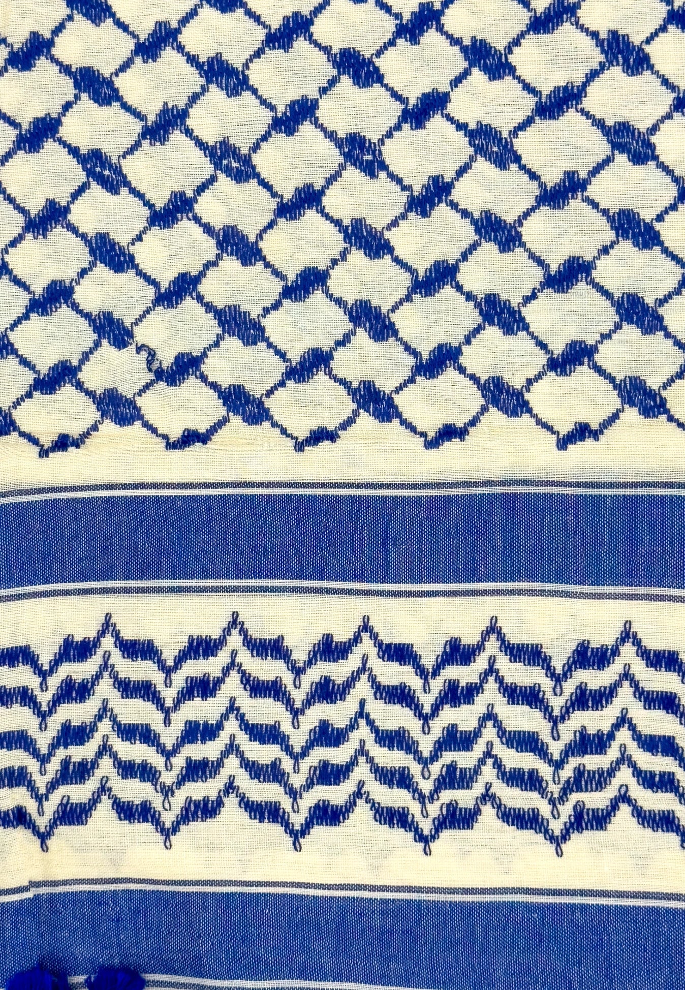 Kuffiyeh de lino blanco y azul: kuffiyah palestina hecha a mano