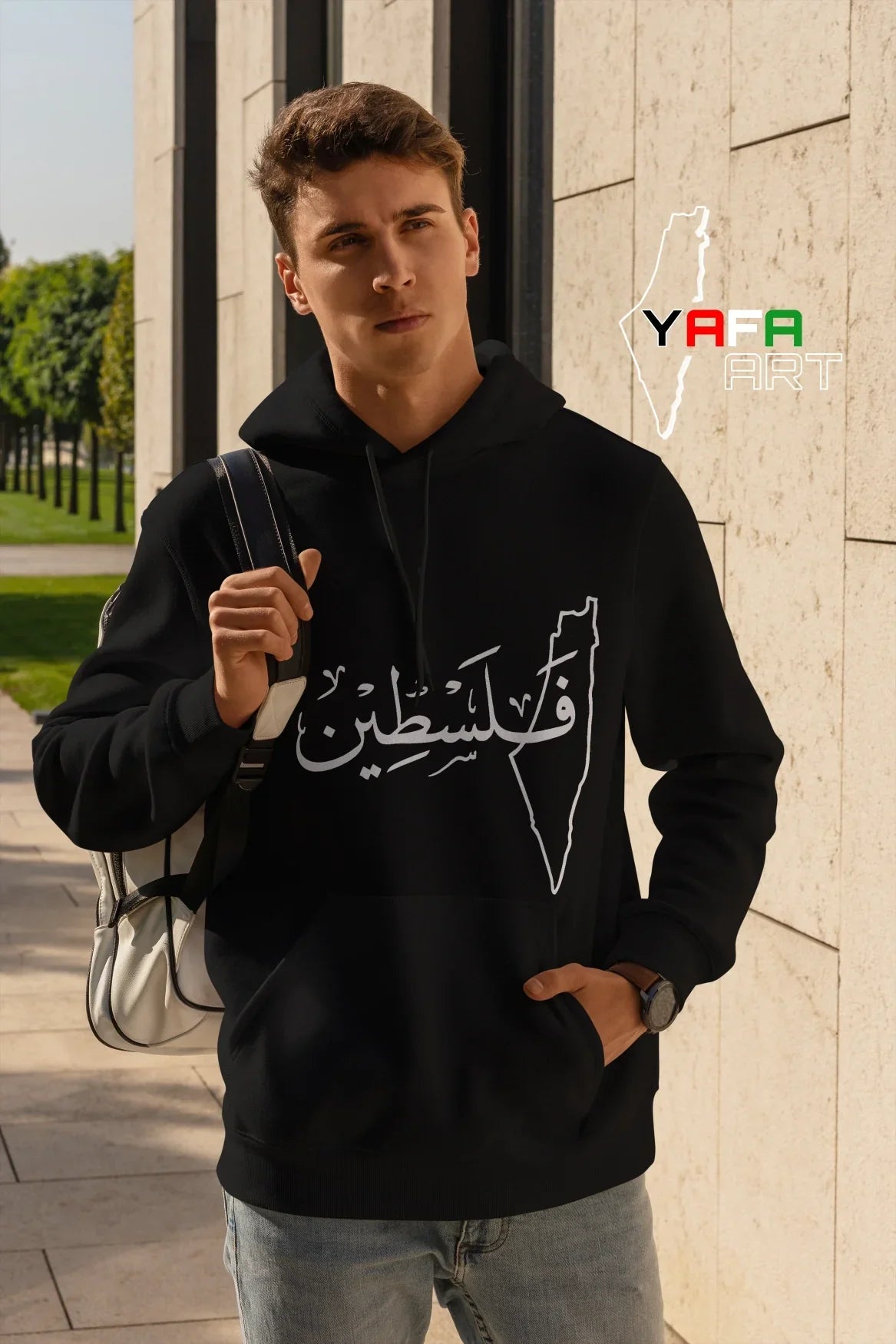 Cotton hoodie for both genders with a map of Palestine logo