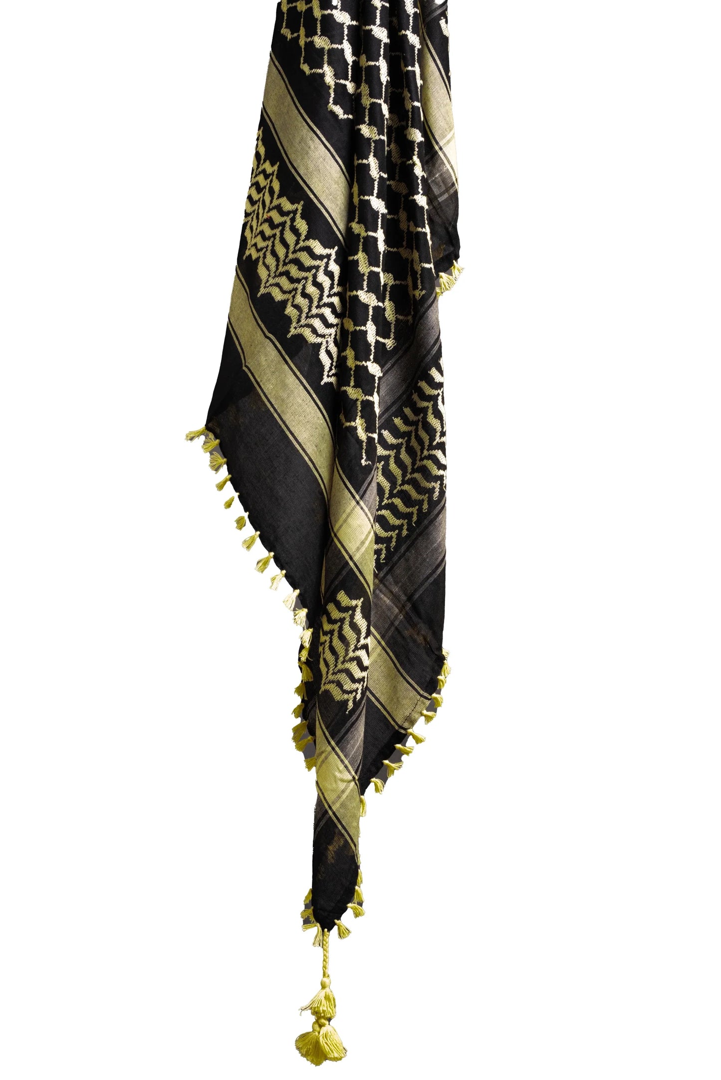 Creamy yellow and black Palestinian Kuffiyeh by YAFA ARTS