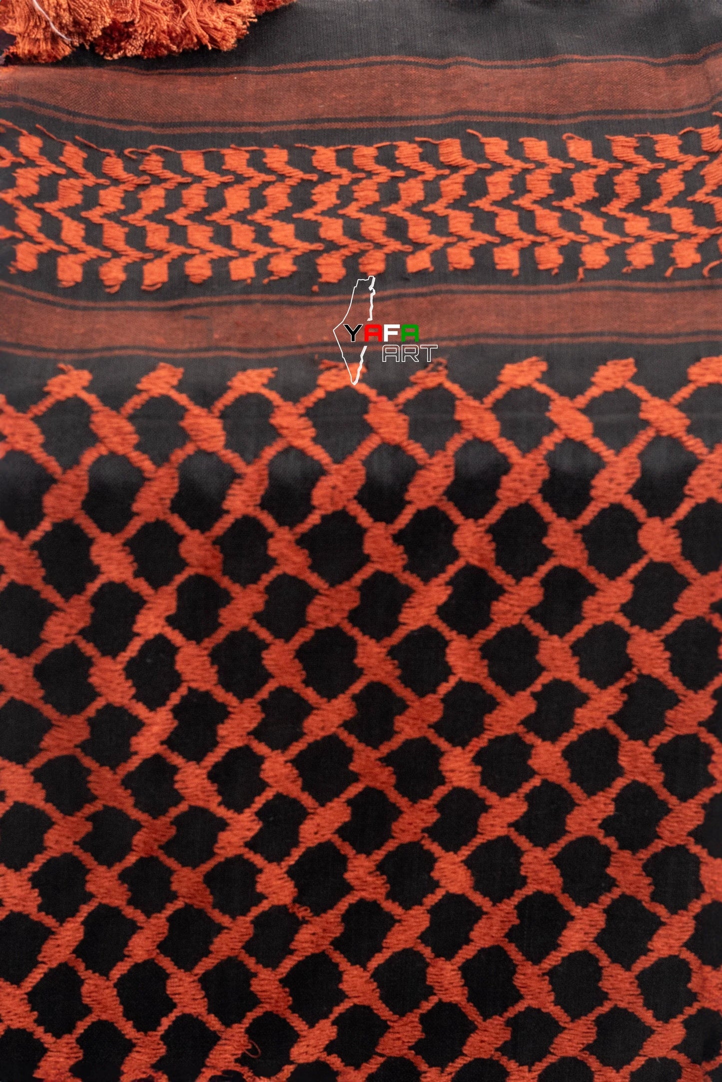 Apricote and Black Palestinian Kuffiyeh by YAFA ARTS