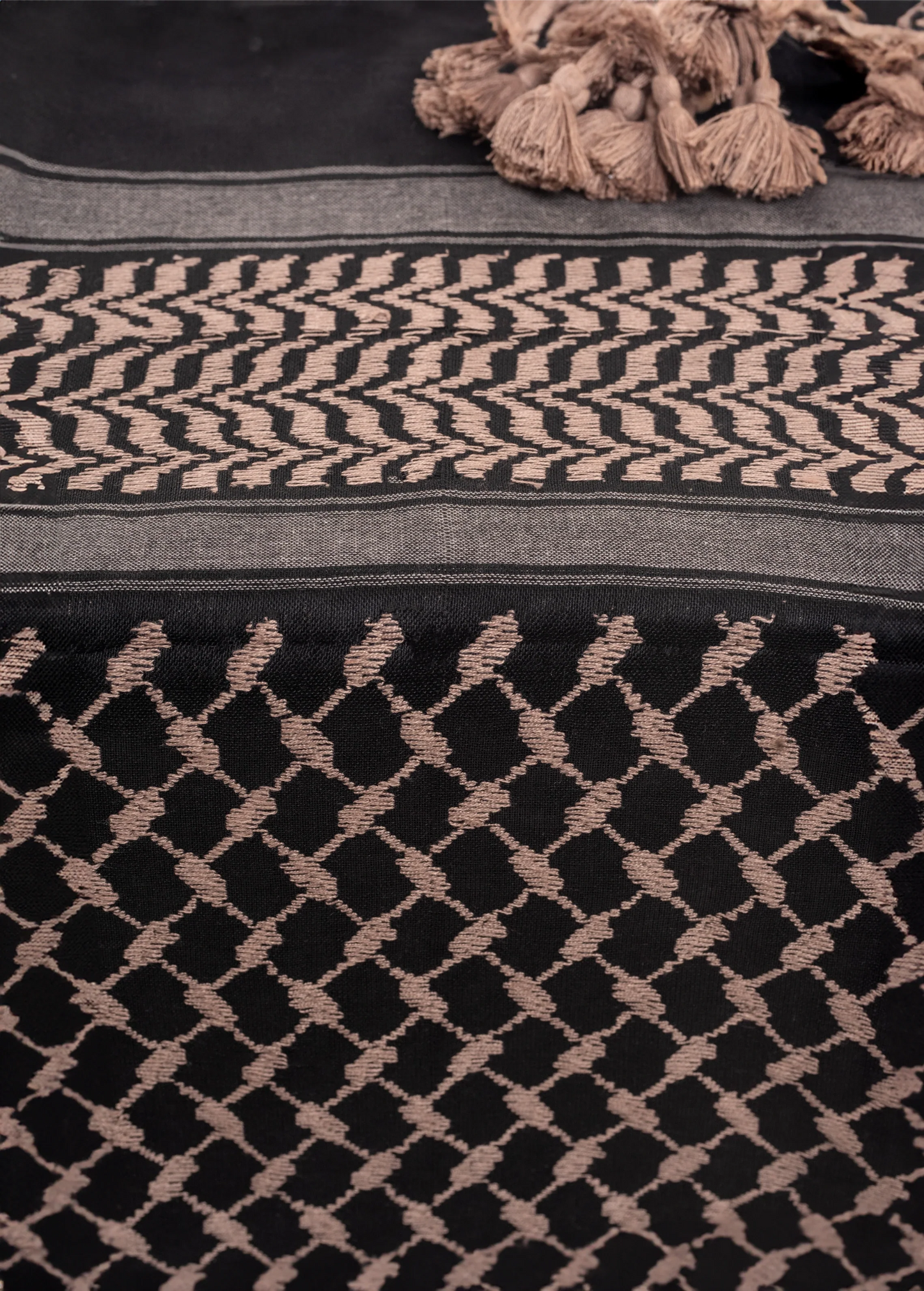 Timeless Elegance: Black and Biegh Palestinian Keffiyeh by YAFA ARTS