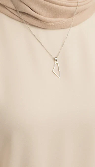 Collier contour de la carte de la Palestine - Argent et or