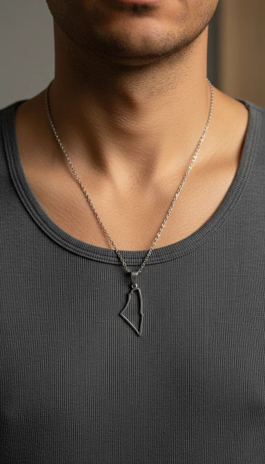 Collier contour de la carte de la Palestine - Argent et or