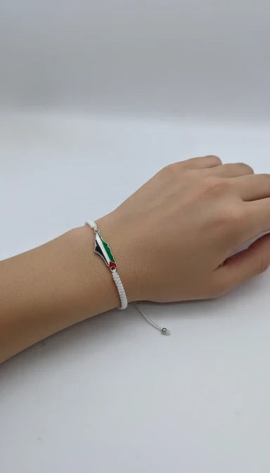 Palestine Map Bracelet — White Cord