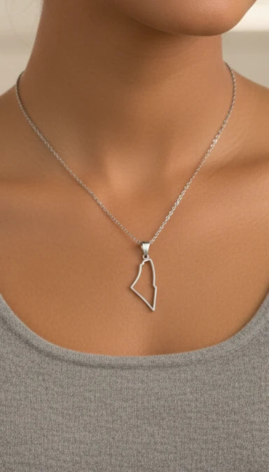 Collier contour de la carte de la Palestine - Argent et or