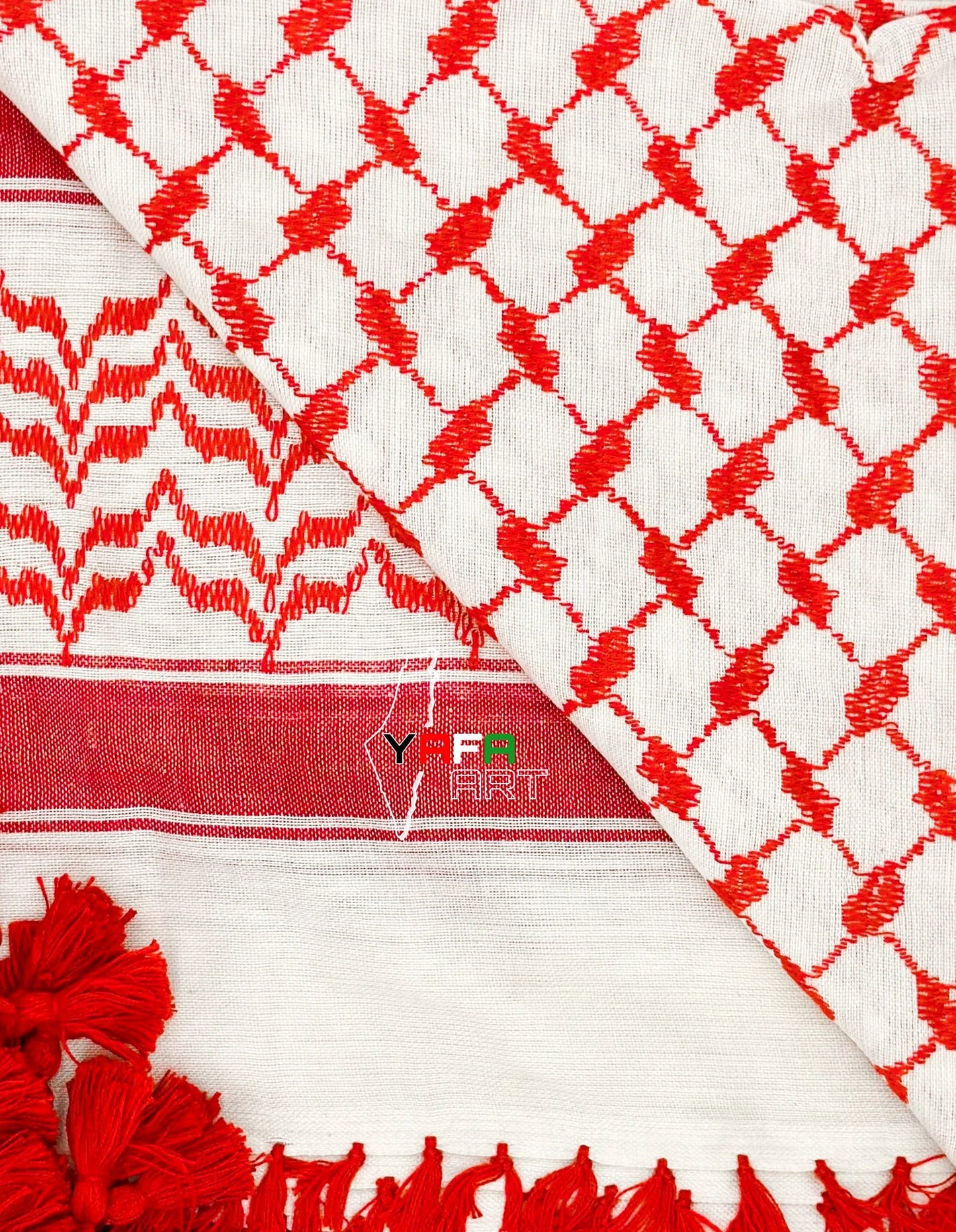 Classic Red and White Palestinian Kuffiyeh by YAFA ARTS