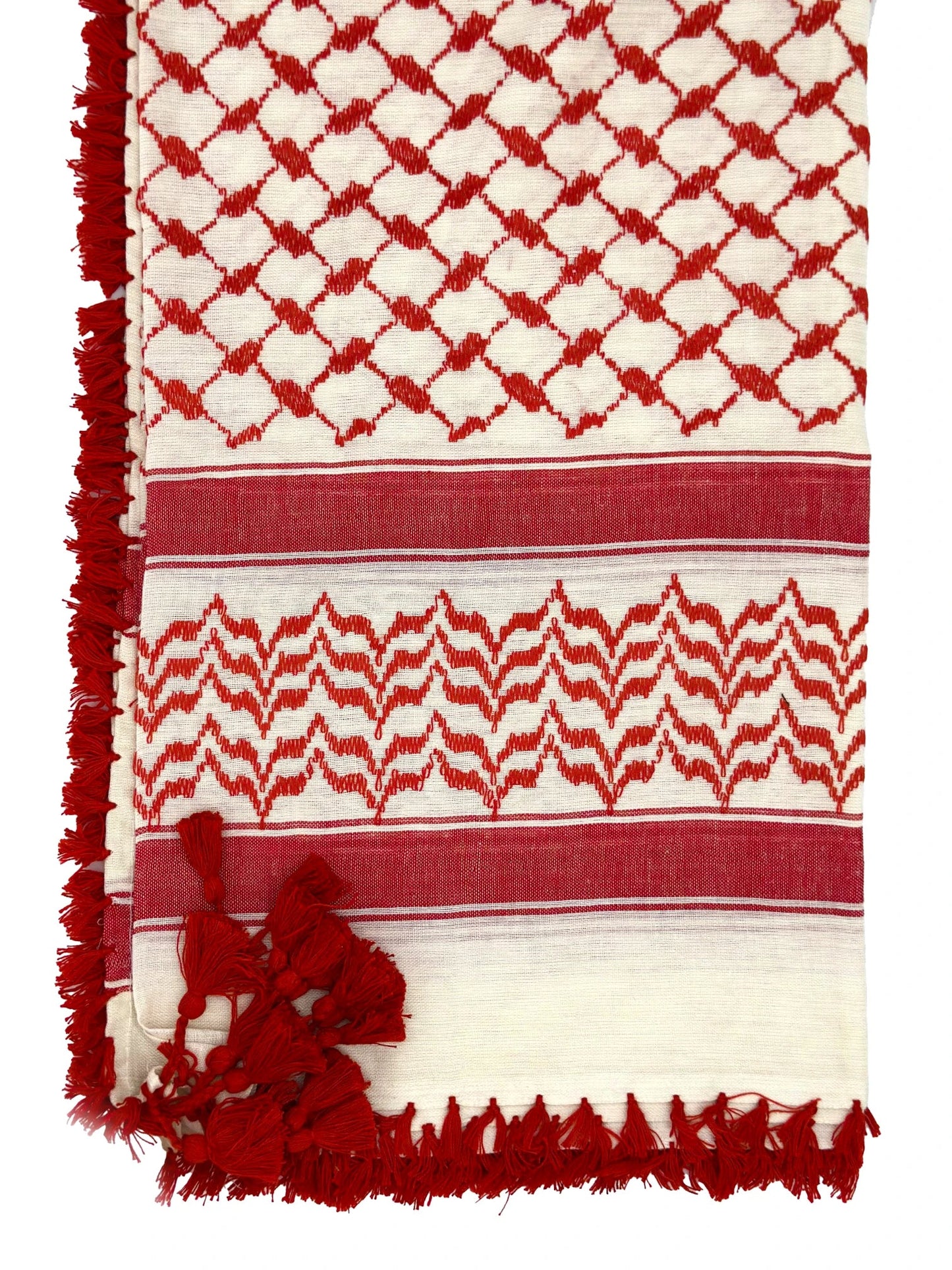 Classic Red and White Palestinian Kuffiyeh by YAFA ARTS