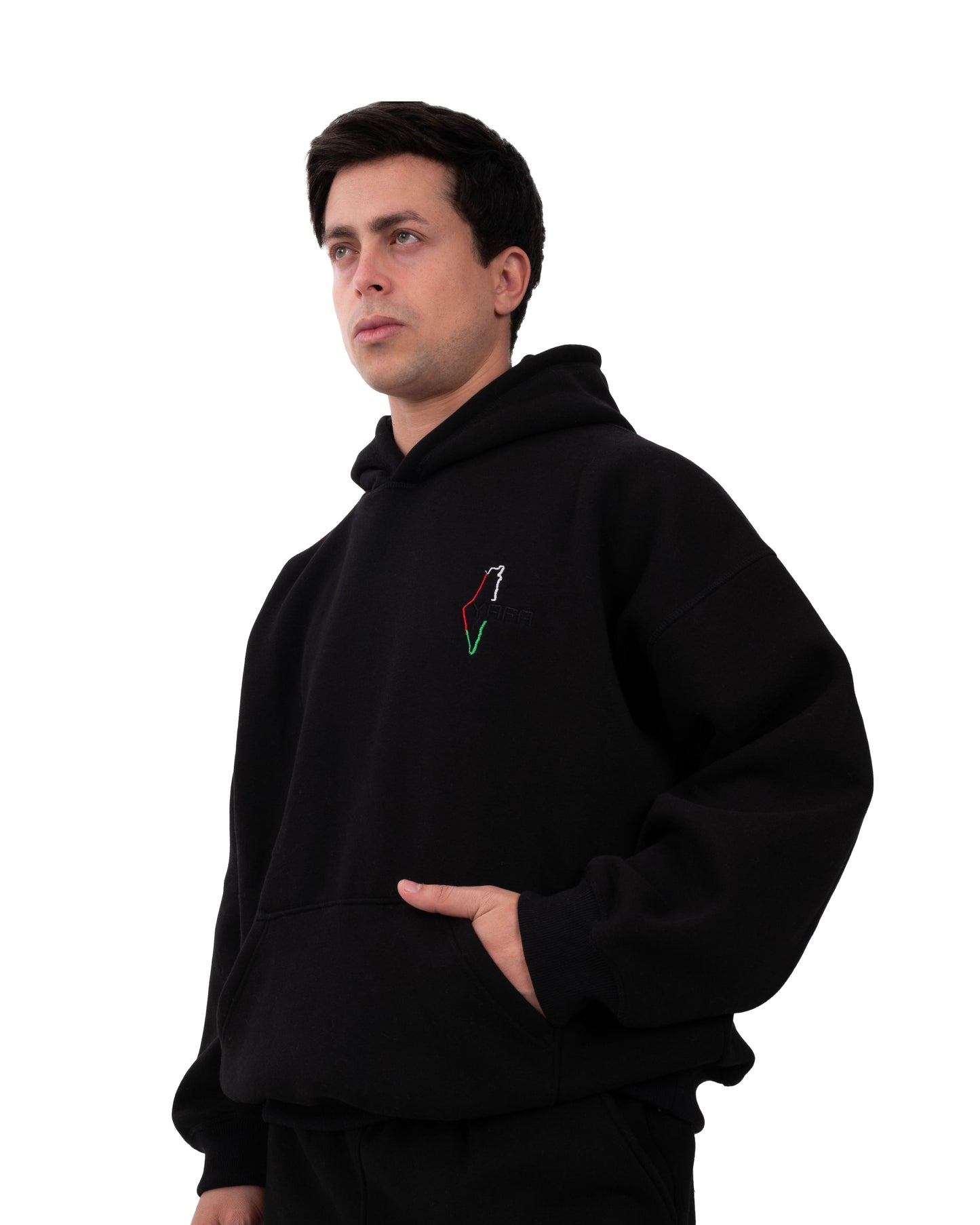 YAFA MIDNIGHT BLACK STITCHED HOODIE – RESPECT EXISTENCE EDITION