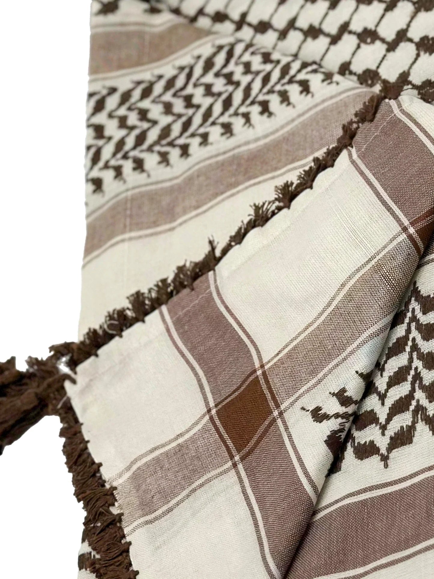 Kuffiyeh palestina clásica marrón y blanca de YAFA ARTS