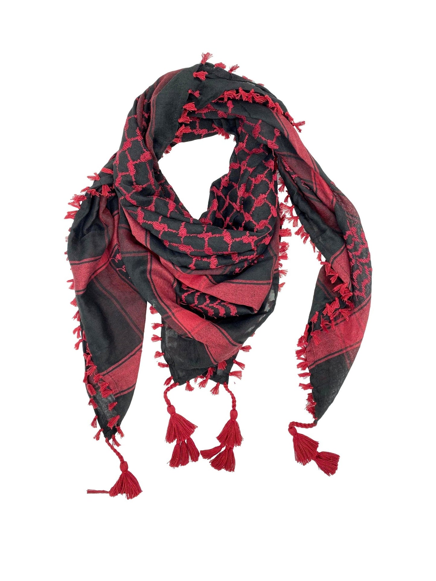 Kuffiyeh palestina en rojo oscuro y negro de YAFA ARTS