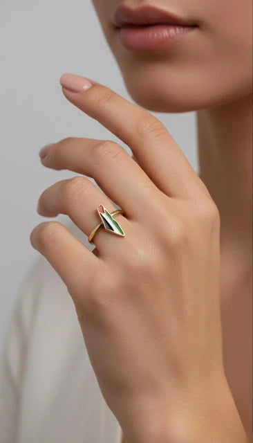 Bague avec drapeau palestinien - Quatre couleurs, un cœur, une fierté infinie