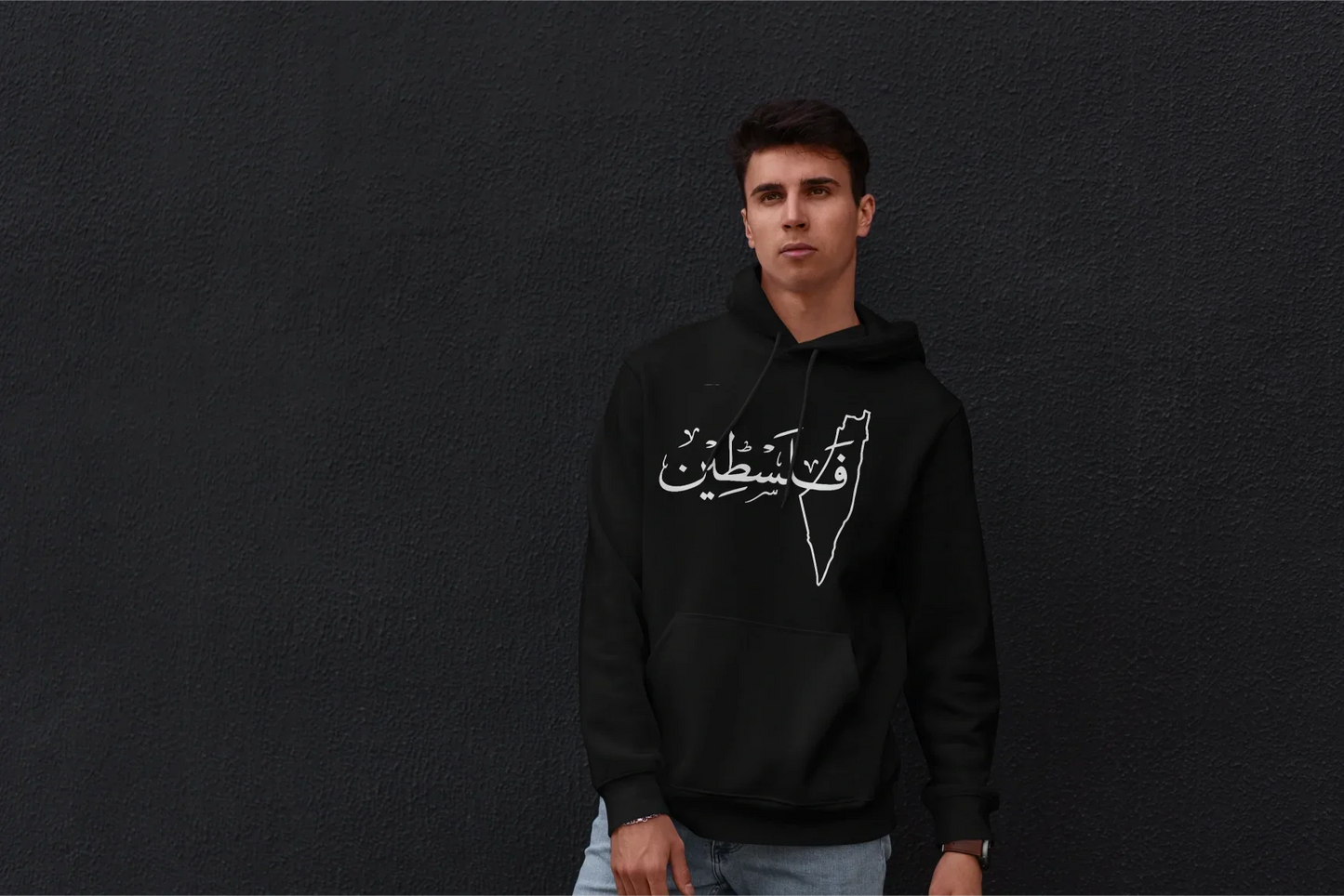 Cotton hoodie for both genders with a map of Palestine logo