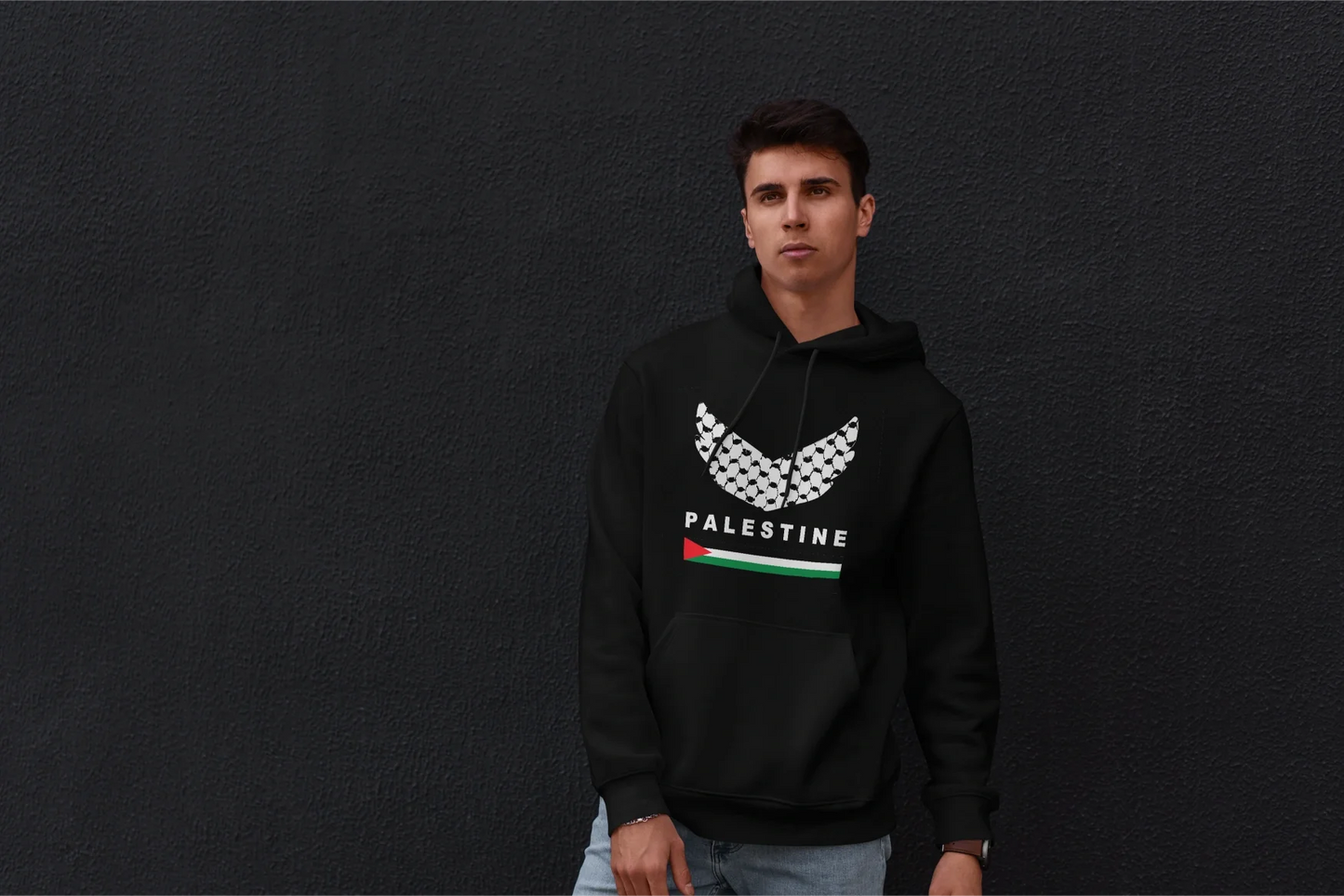 Cotton unisex hoodie with a design of the Palestinian fishing net