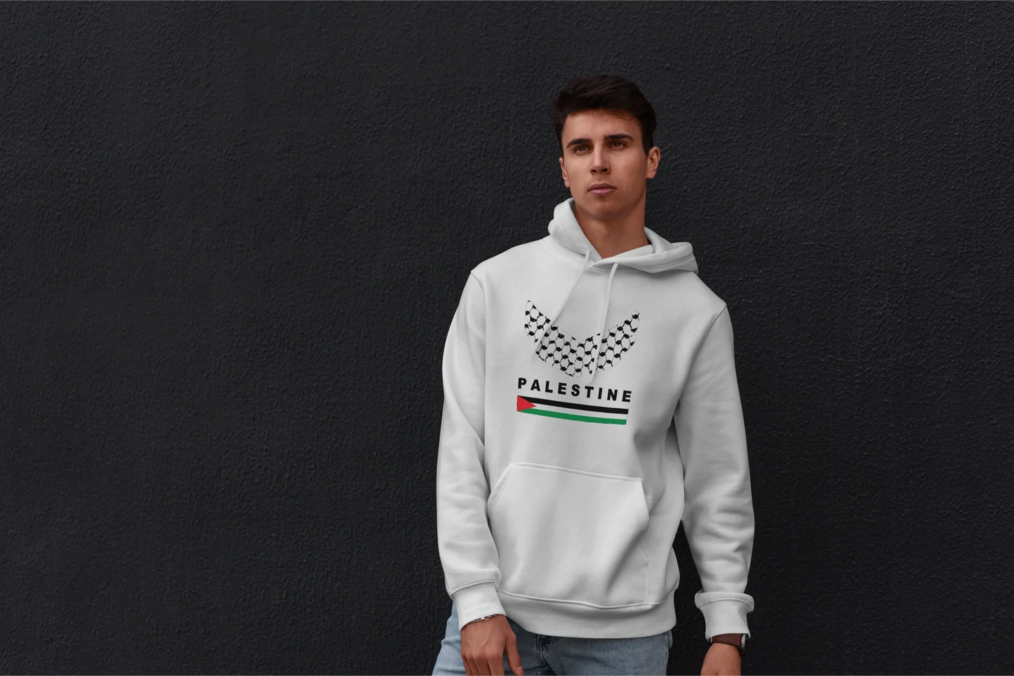 Cotton unisex hoodie with a design of the Palestinian fishing net