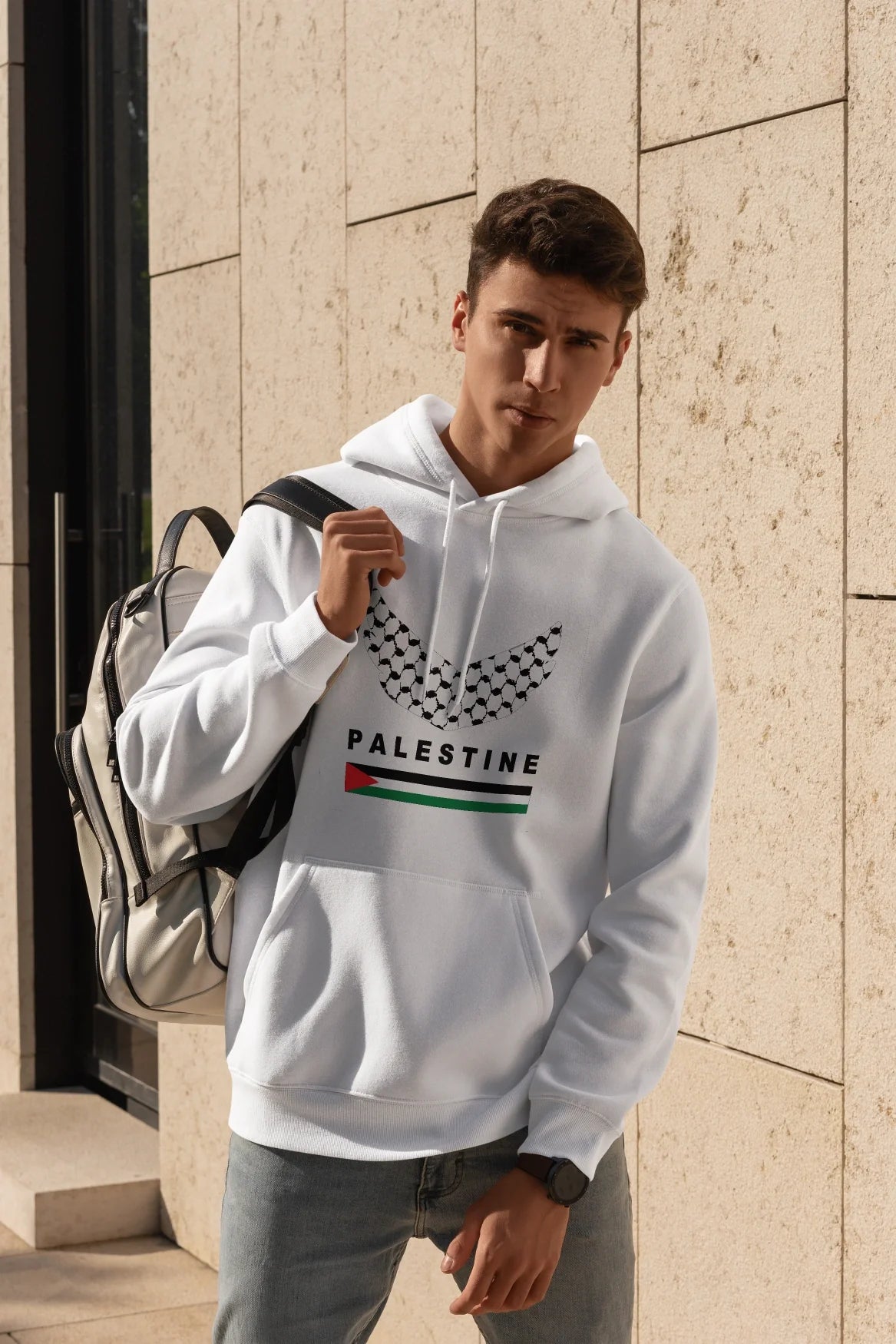 Cotton unisex hoodie with a design of the Palestinian fishing net