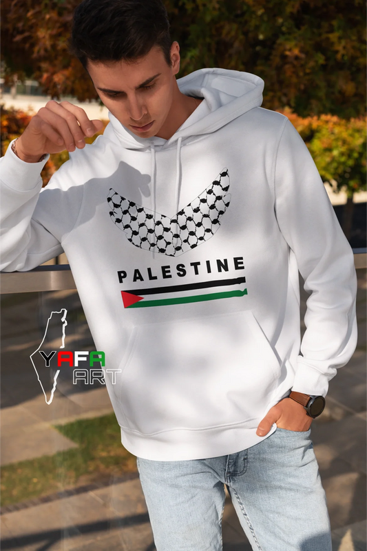 Cotton unisex hoodie with a design of the Palestinian fishing net