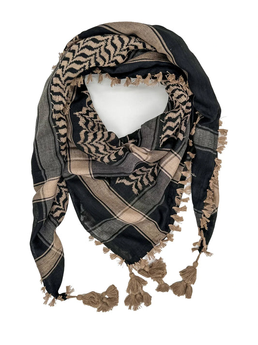 Timeless Elegance: Black and Biegh Palestinian Keffiyeh by YAFA ARTS