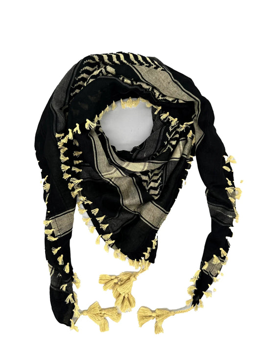 Creamy yellow and black Palestinian Kuffiyeh by YAFA ARTS