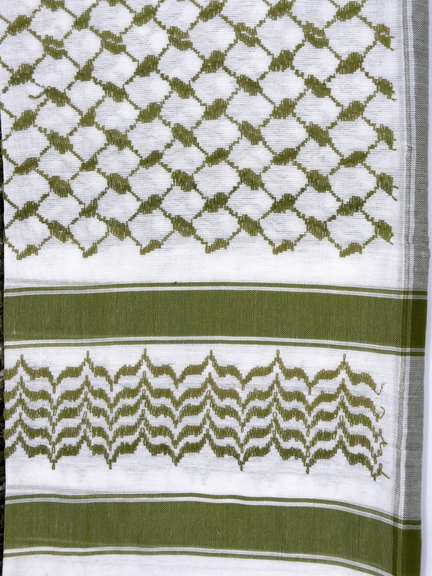 White & Olive Palestinian Kuffiyeh