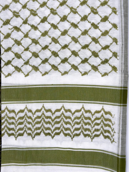 White & Olive Palestinian Kuffiyeh