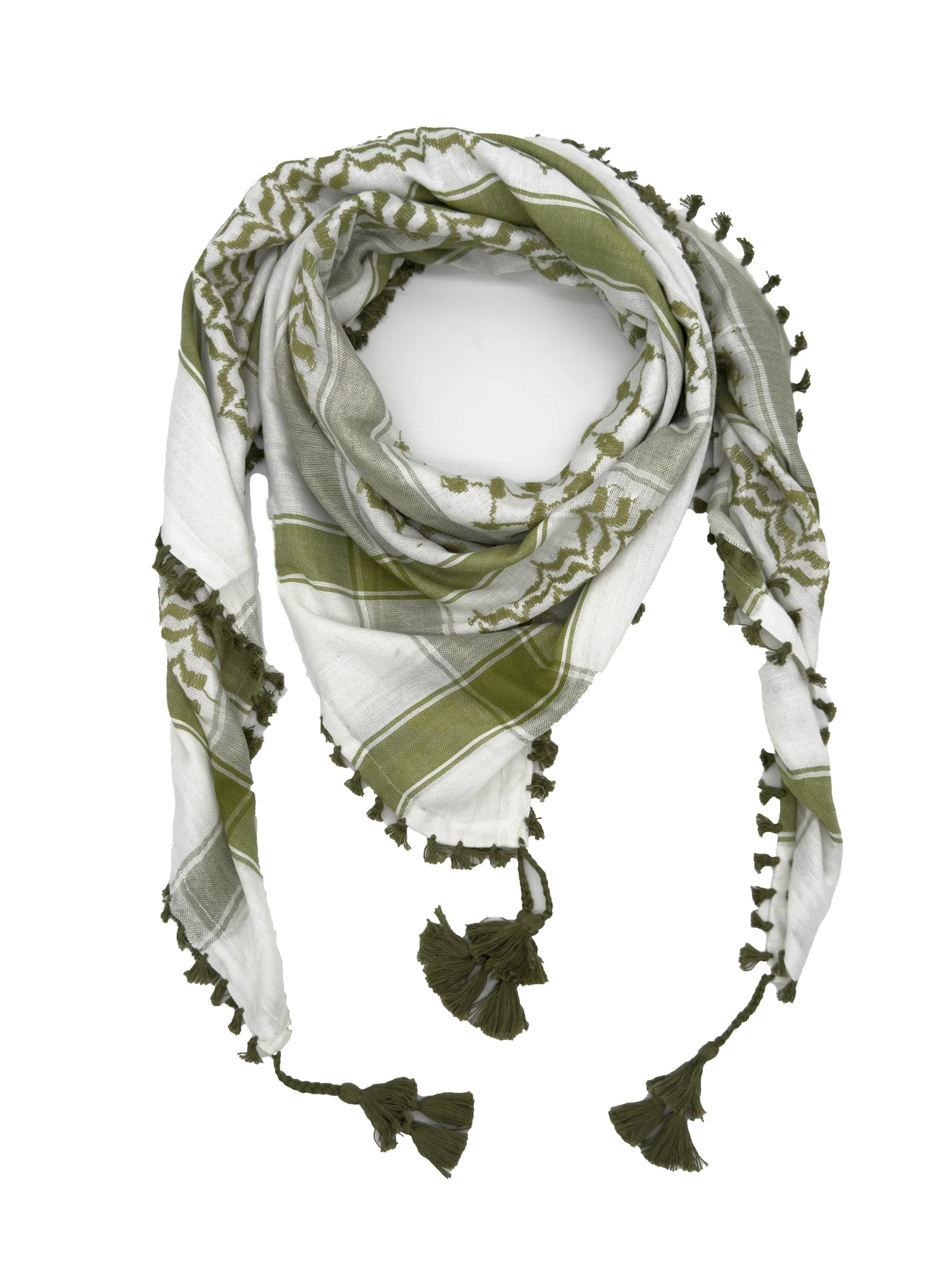 White & Olive Palestinian Kuffiyeh