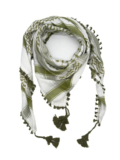 White & Olive Palestinian Kuffiyeh