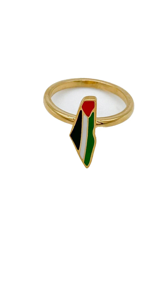 Bague avec drapeau palestinien - Quatre couleurs, un cœur, une fierté infinie