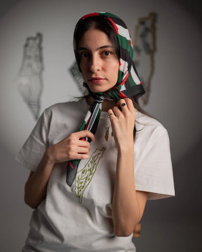 Camiseta de algodón bordada con el mapa de oliva de Palestina