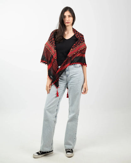 Flame of the Land — Red Tatreez Kuffiyeh