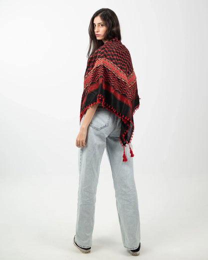 Flame of the Land — Red Tatreez Kuffiyeh