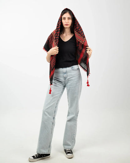 Flame of the Land — Red Tatreez Kuffiyeh