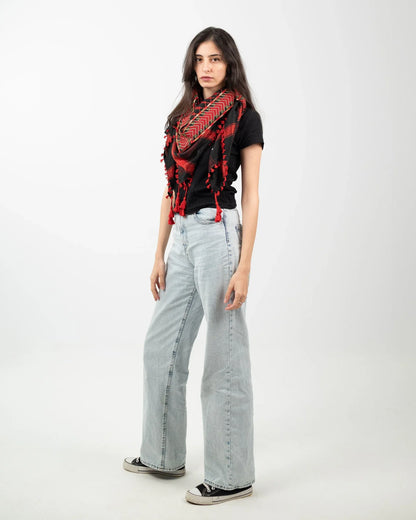 Flame of the Land — Red Tatreez Kuffiyeh