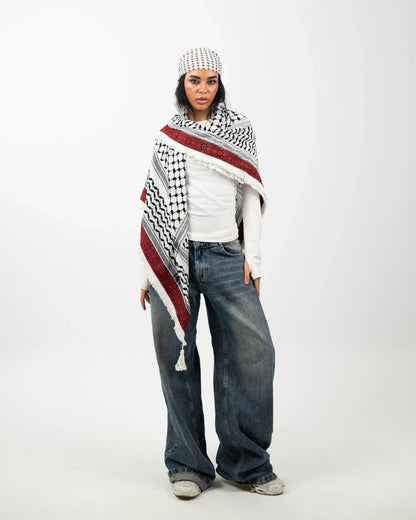 Embroidered Legacy – Gaza Red Palestinian Kuffiyeh