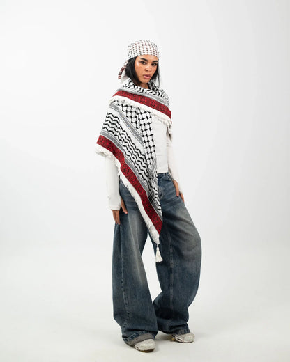 Embroidered Legacy – Gaza Red Palestinian Kuffiyeh
