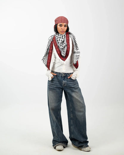 Embroidered Legacy – Red Rose kuffeyah