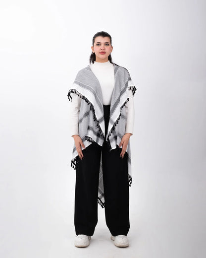 Chaleco Kufiyah original con costuras en negro y plata oscura