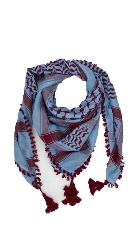 Soft Blue X Red Palestinian Keffiyeh